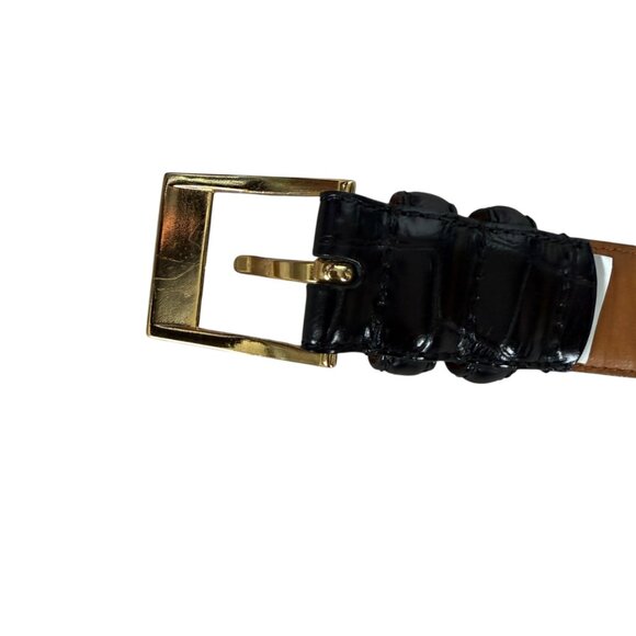 Ralph Lauren men's black Italian leather adjustable waist belt gold buckle M - Picture 4 of 12